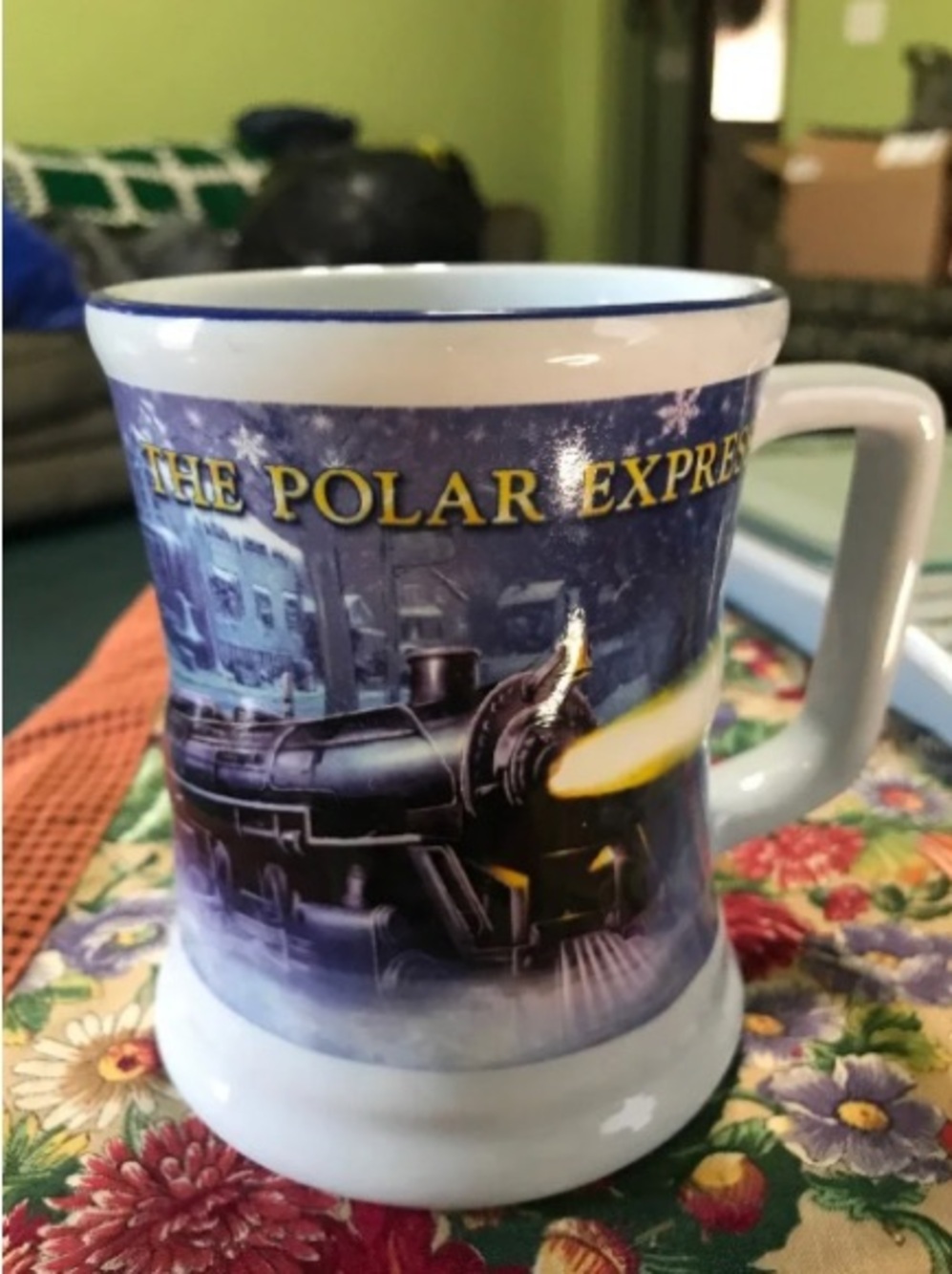 The Polar Express "Believe" Blue Coffee Mug Cup Warner Bros 14oz Embossed